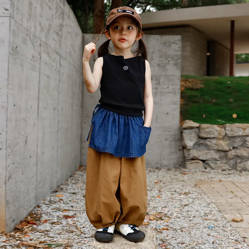 RomperDew Children's Suits Girls Sleeveless T-shirt Summer Children's Trousers Girls Vests Organic Cotton Baby Clothes T-Shirts