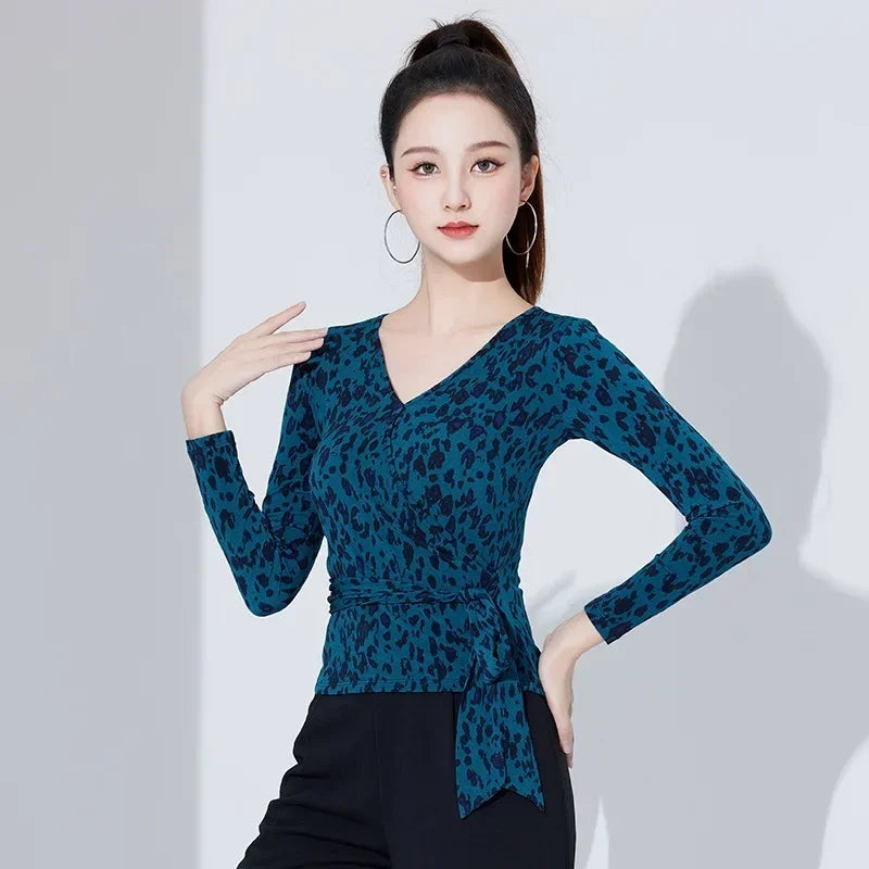 Top Female Adult Long Sleeve Latin Dance Dress Modern Dance Social Dress National Standard Practice Costume ropa mujer