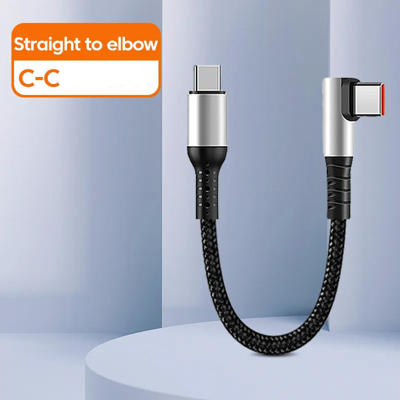 6A USB Type C to Type C Cable For Power Bank 25CM 50CM Fast Charging Data Game Cable For iPhone 15 Huawei Xiaomi 90 Degree