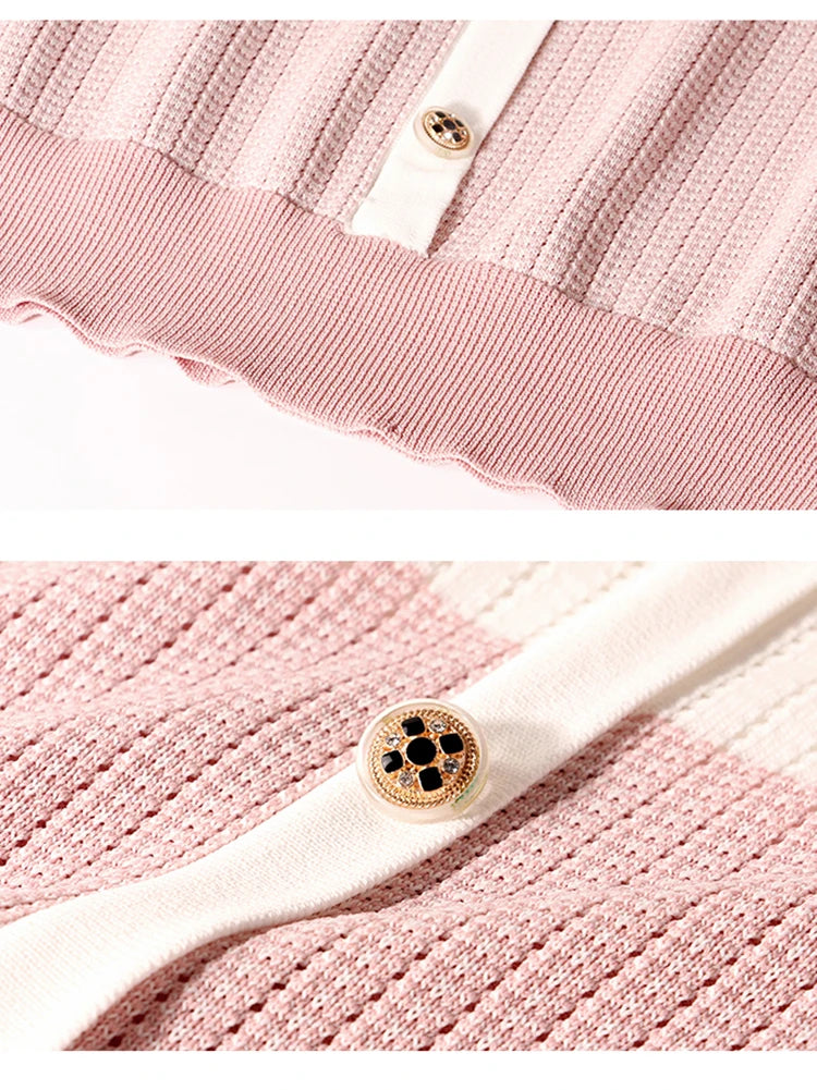 Ropa De Mujer 2024 Summer Casual Tees Patchwork Knitted Tops Women Turn Down Collar Loose T Shirt Female Short Sleeve Tshirts