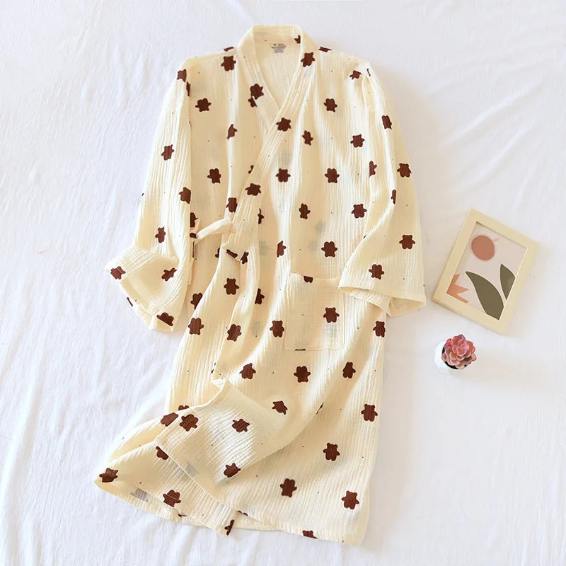 New Cotton Women Robe kimono pajamas Spring Summer Cozy gauze pajamas nightgown Dressing Female bathrobe Sleepwear long pijama