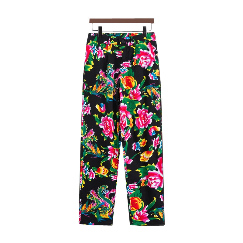 Red Men's Printed Suit Pants, Fashion Casual Trousers, Black Nostalgic Style Pantalones Hombre M-5XL Cotton Pant