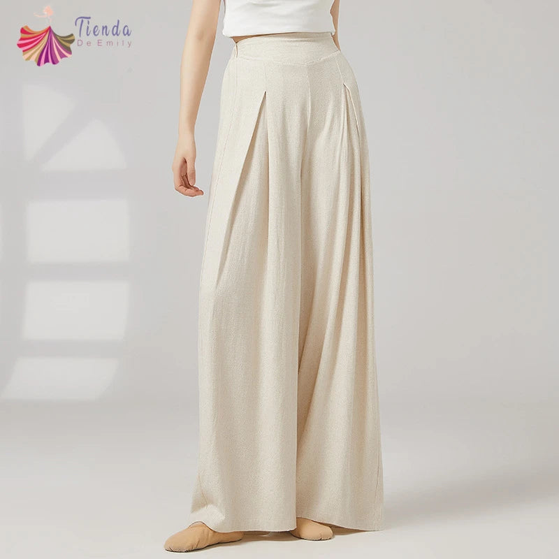 Modern Dance Pant Women Pleat Wide-Leg Trousers Long Straight Elastic Waist Casual Daily Wear Classical Stage Training Costumes