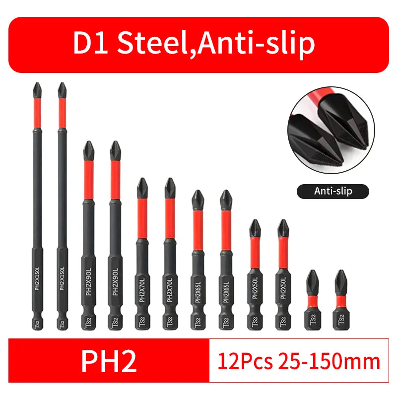 Anti-Slip and Shock-Proof Bits Screwdriver Bits,High Hardness Strong Magnetic 25/50/65/70/90/150mm PH2 Screwdriver Set
