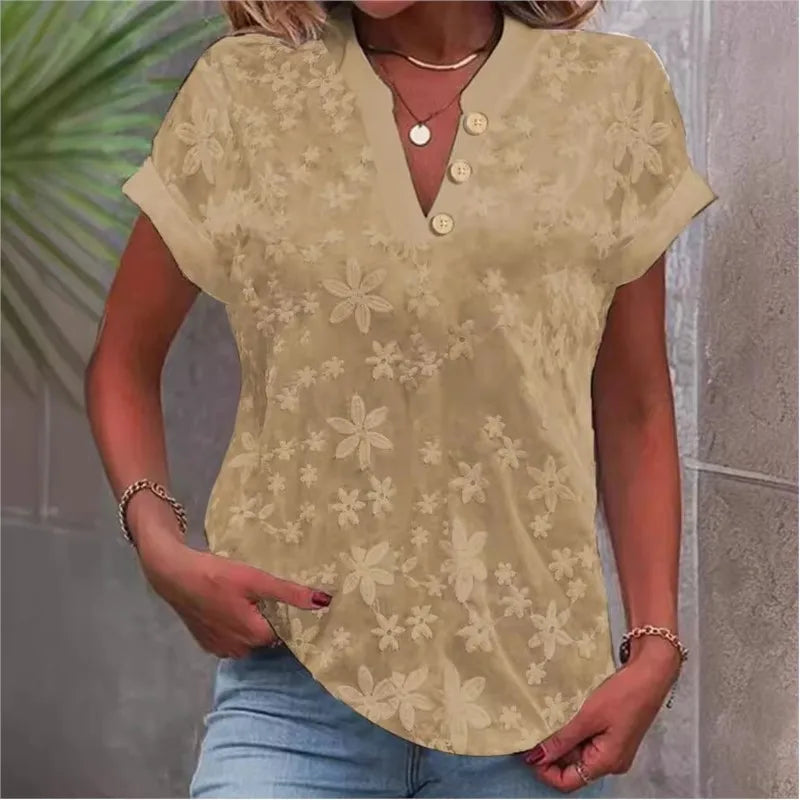 Blusa Mujer Tendencia 2025 Women Casual Short Sleeved Tight Fitting Top, Light Colored Top, V-neck, White 2025 Blusas Para Mujer
