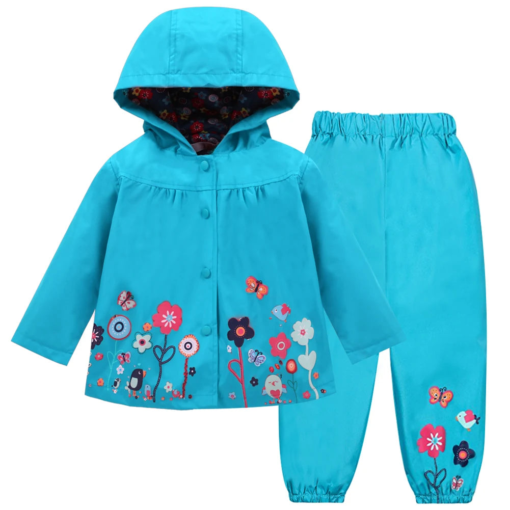 Children's Clothing Boys Girls Sets 2025 New Waterproof Raincoat Fashion Clothing Hooded Coat+Trousers 2 Piece Set 1-6 Years Old