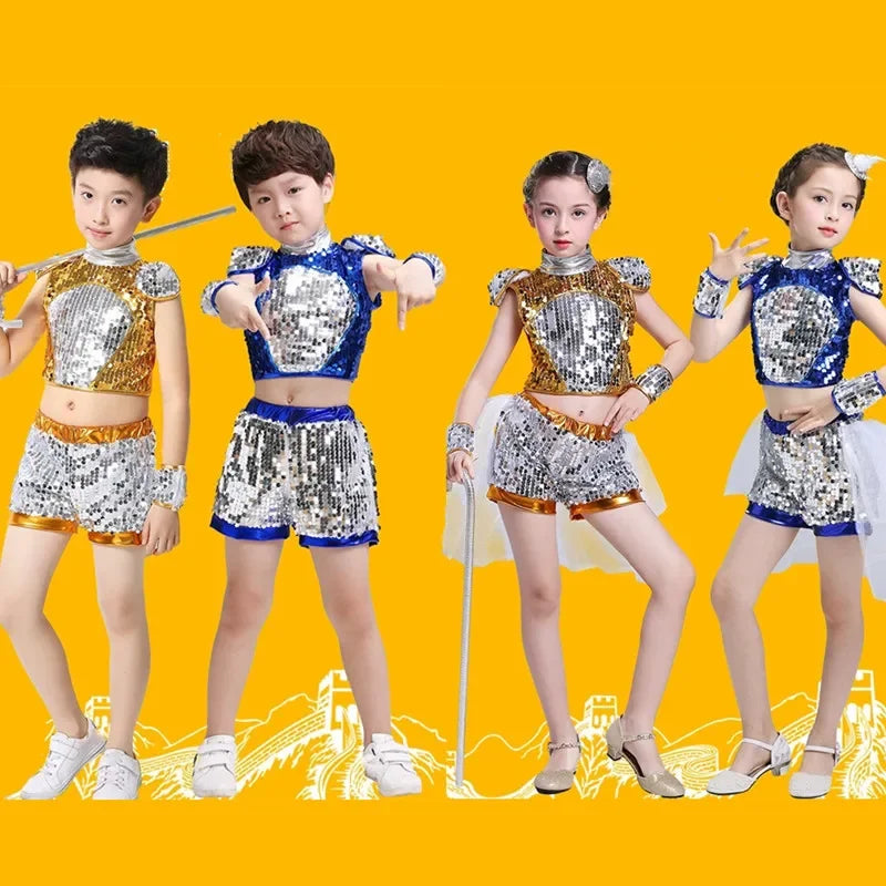 Show 2 Piece Set Children Costumes Summer Baby Girl Clothes Robe Fille Sequin Fashion Teen Boy Outfit Roupa Infantil Kids Suit