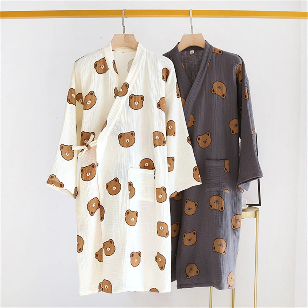 New Cotton Women Robe kimono pajamas Spring Summer Cozy gauze pajamas nightgown Dressing Female bathrobe Sleepwear long pijama
