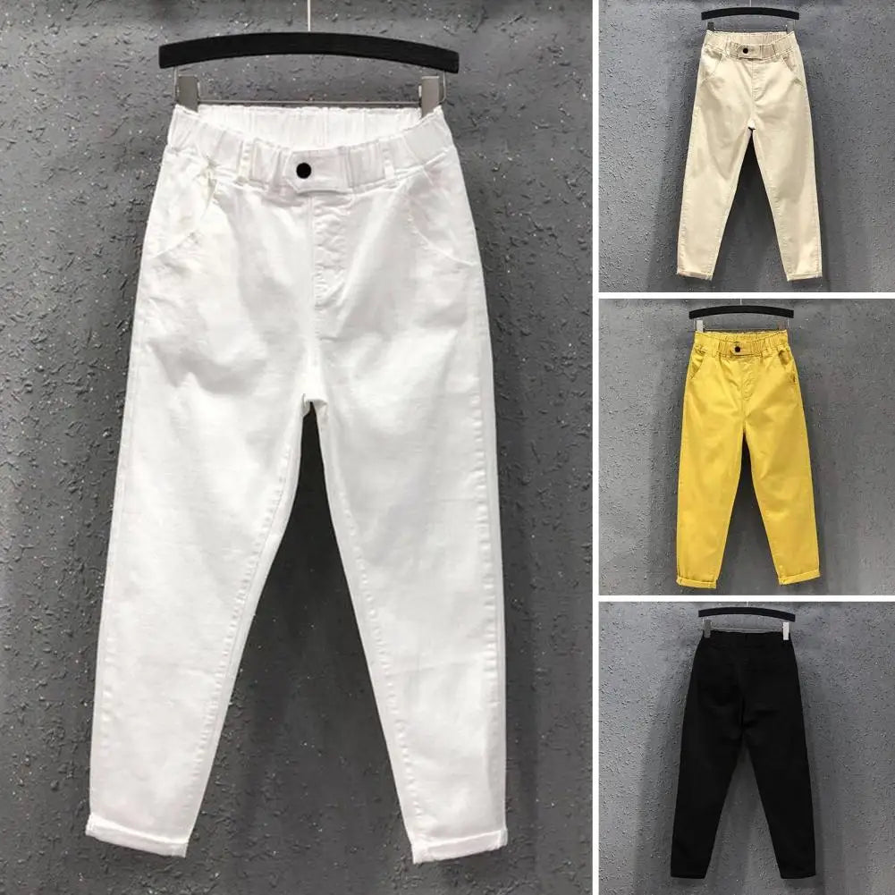 Women Fashion With Pockets Satin Cargo Pants Vintage High Waist Harem Fly Female Trousers Mujer
