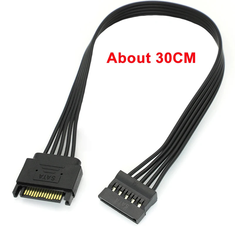 20cm/30cm SATA 15pin Male To Female Power Extension Cable 5-wire Pure Copper Tinned Wire Power Supply Cable For HDD SSD 