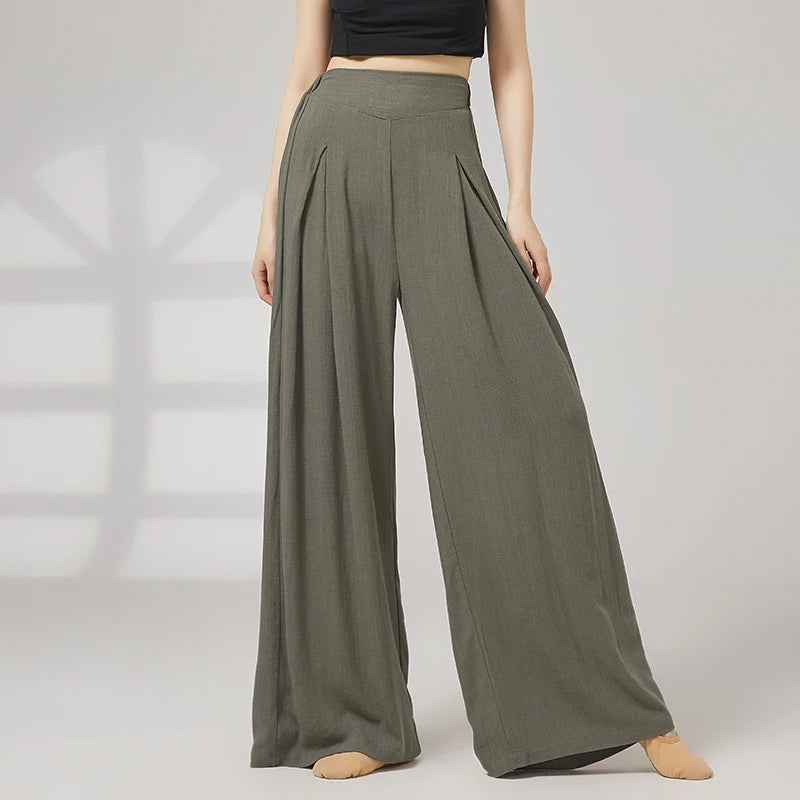 Modern Dance Pant Women Pleat Wide-Leg Trousers Long Straight Elastic Waist Casual Daily Wear Classical Stage Training Costumes