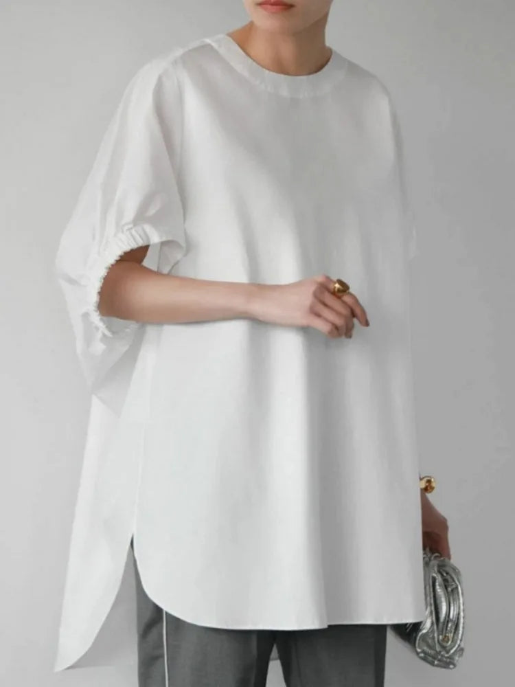 2025 Ropa Mujer Korean Tshirts for Women Short Sleeve O-neck Temperament Summer Chic Tops Casual Fashion White Irregular T Shirt