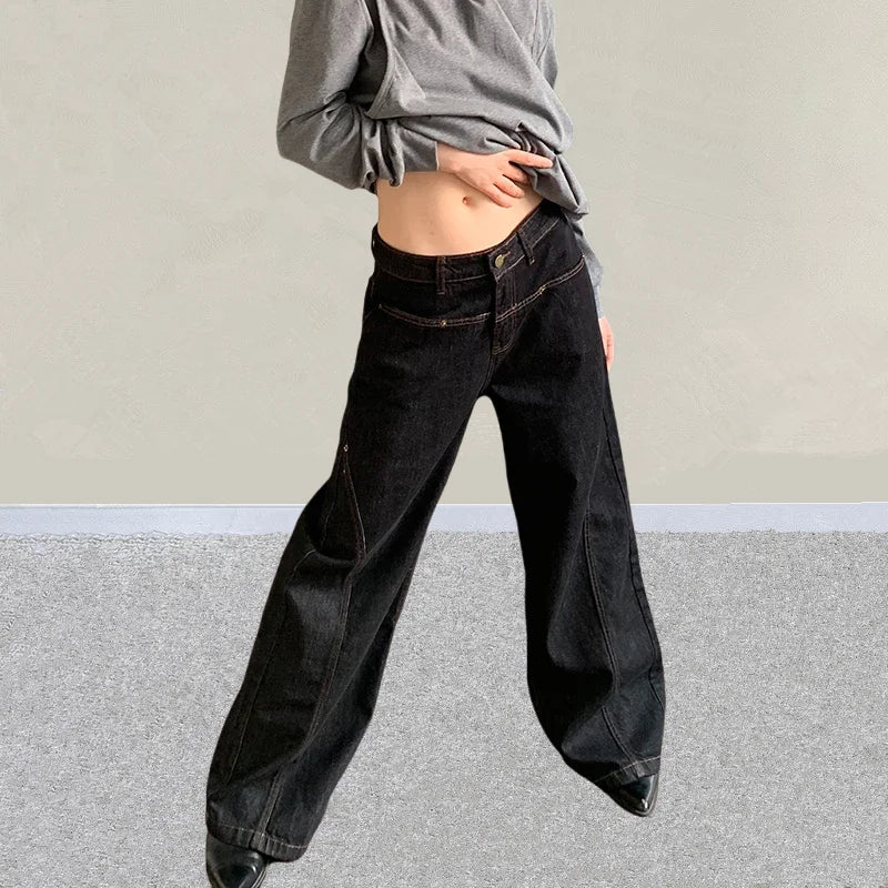 2025 Ropa Y2K Fashion Dark Blue Baggy Stacked Jeans Pants For Women Clothing Wide Leg Casual Lady Denim Trousers Pantalon Femme