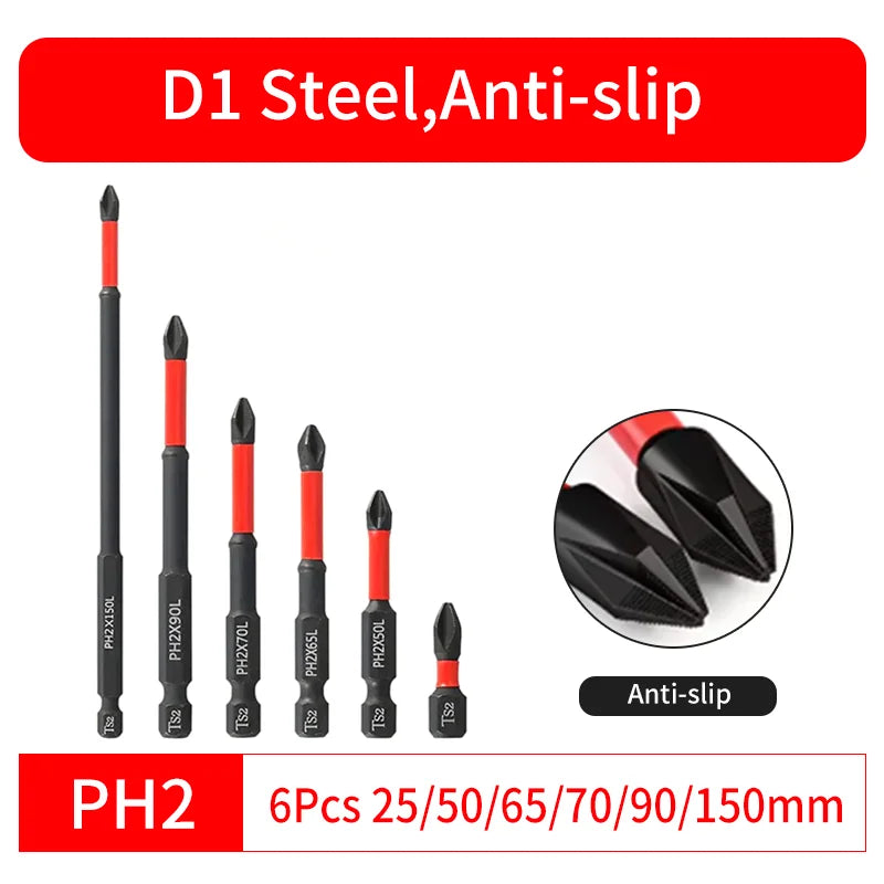 Anti-Slip and Shock-Proof Bits Screwdriver Bits,High Hardness Strong Magnetic 25/50/65/70/90/150mm PH2 Screwdriver Set