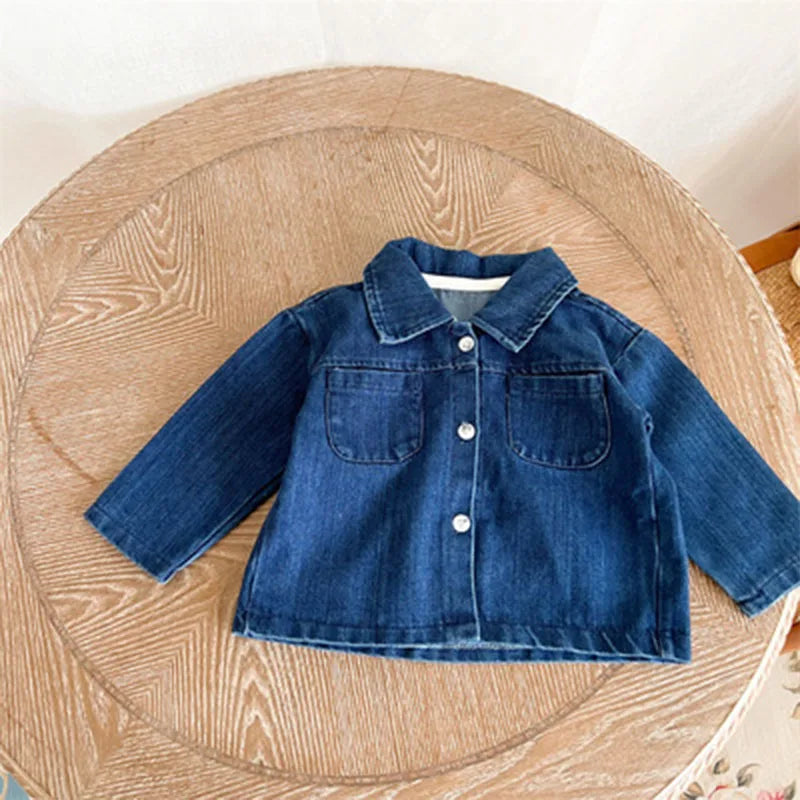 Children's suit spring and autumn boys and girls long-sleeved denim shirt jacket trousers two-piece baby top denim suit