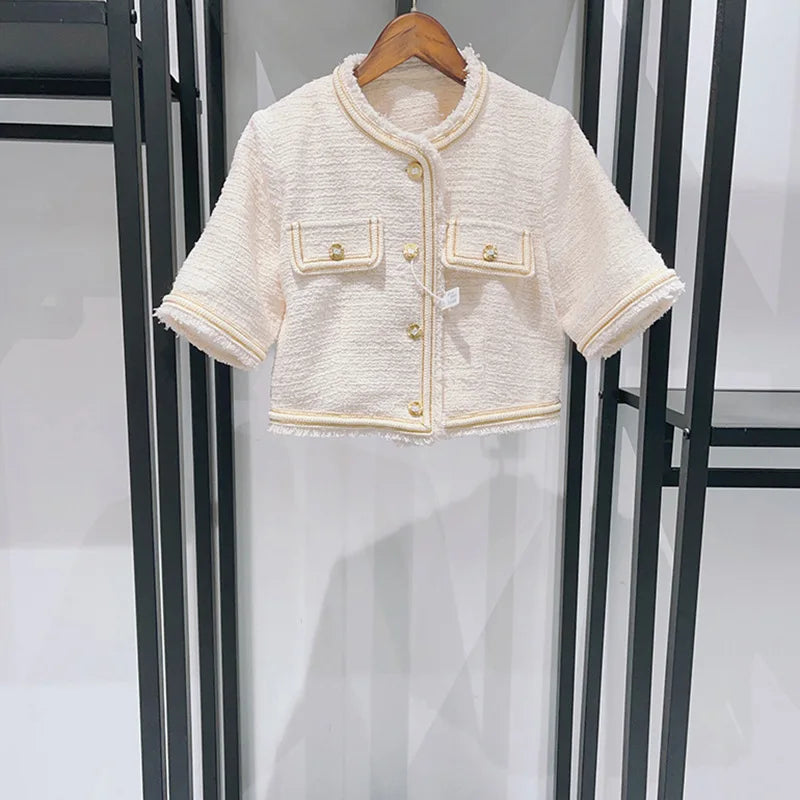 2025 Women's two-piece trouser suits with short sleeves, short jackets or slim-fitting elegant trousers
