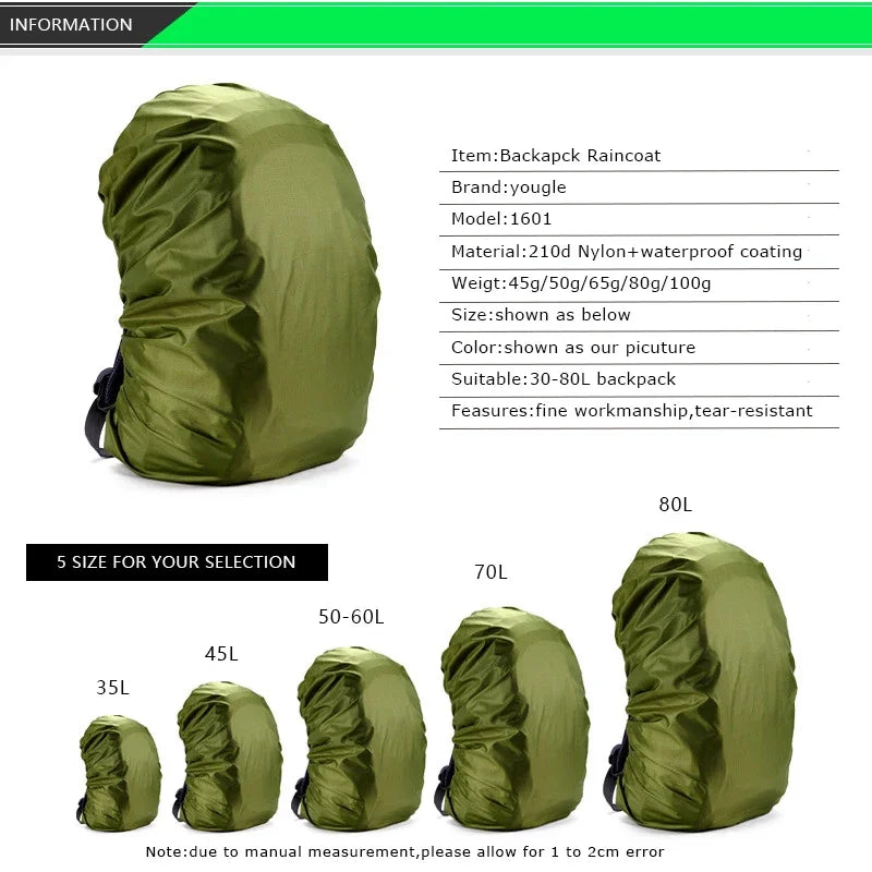 45L Lightweight Nylon Water-resistant Waterproof Backpack Rain Cover Raincoat For Camping Hiking Travel Outdoor 35 45 55 70 80L