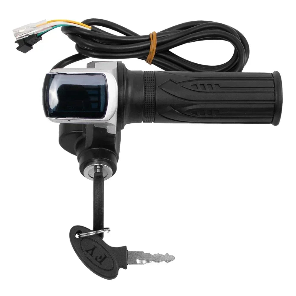 36V 48V 60V Electric Bicycle Throttle Grip E-bike Handlebar with Lock Ebike Scooter Accelerator Power Indicator Key LED Display