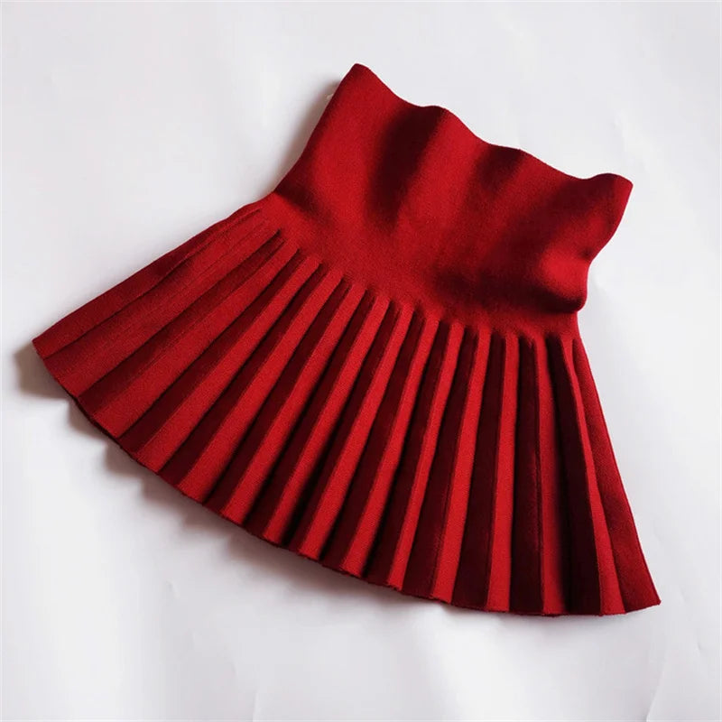 Children's Skirts2022 Autumn/Winter Girls' Skirts Children's Knitted Pleated Short Skirts High Waist Pleated Skirts Solid Color