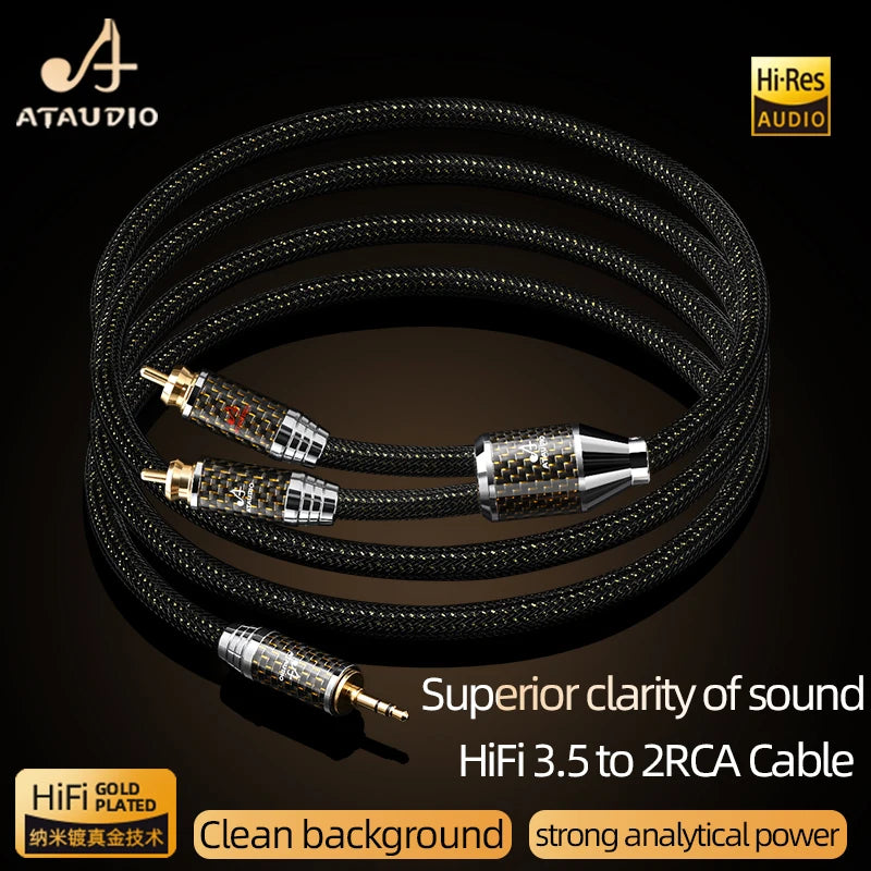 Audio Cable HiFi 3.5 to 2RCA Cord High Quality OCC Gold-plated Core 3.5mm to Dual RCA Male Jack Cable for HiFi Systems Amplifier
