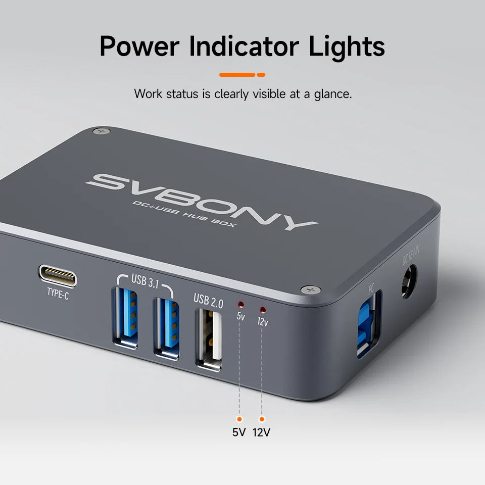 Svbony SV241 Micro DC +USB HUB Box High-speed Readout Output Type-C Interface Power Indicator Lights for Astrophotography