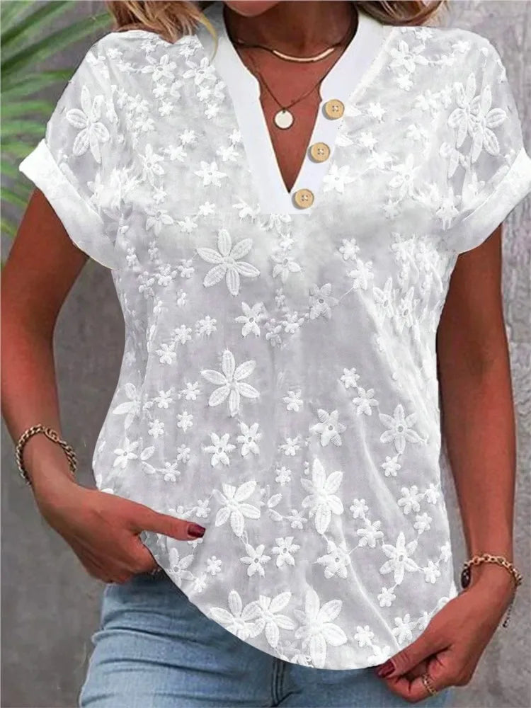 Blusa Mujer Tendencia 2025 Women Casual Short Sleeved Tight Fitting Top, Light Colored Top, V-neck, White 2025 Blusas Para Mujer