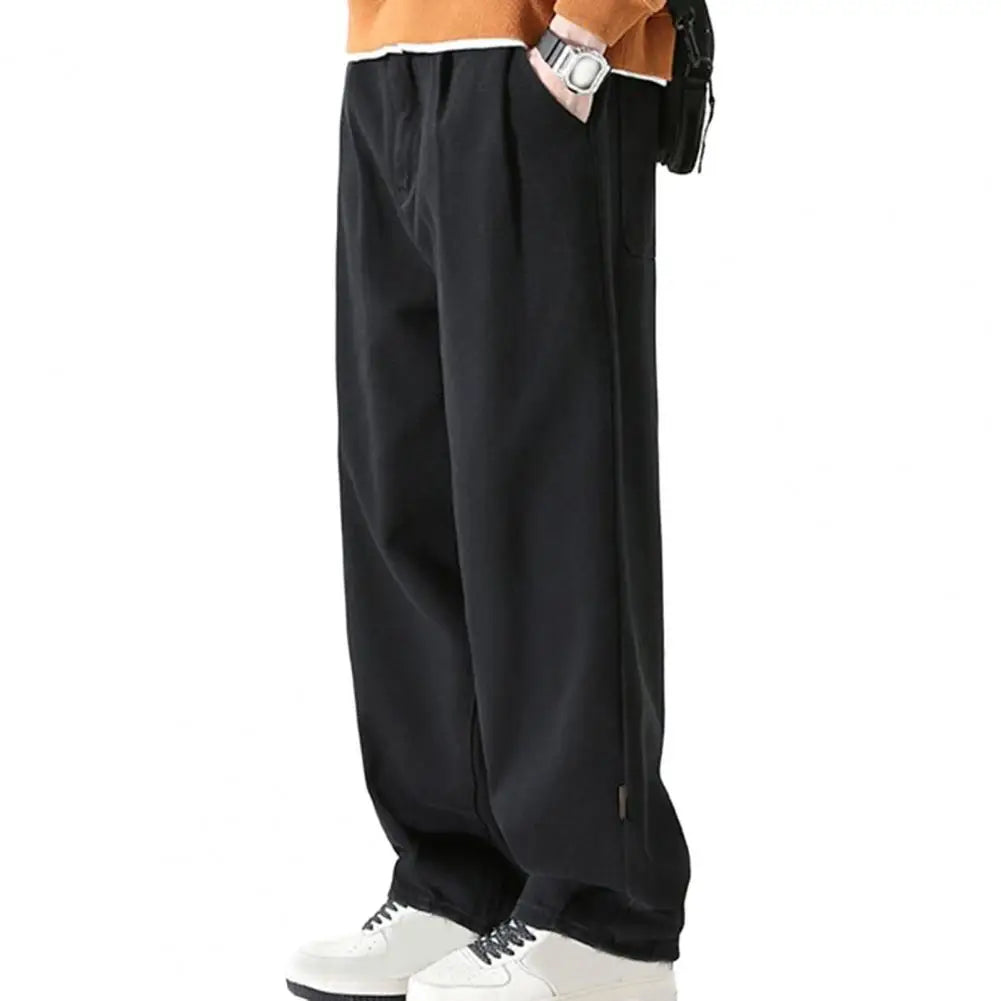 Pants for Men Trendy Wide-leg Trousers Breathable Wide-leg Men's Work Pants Retro Style Versatile Solid Color Trousers
