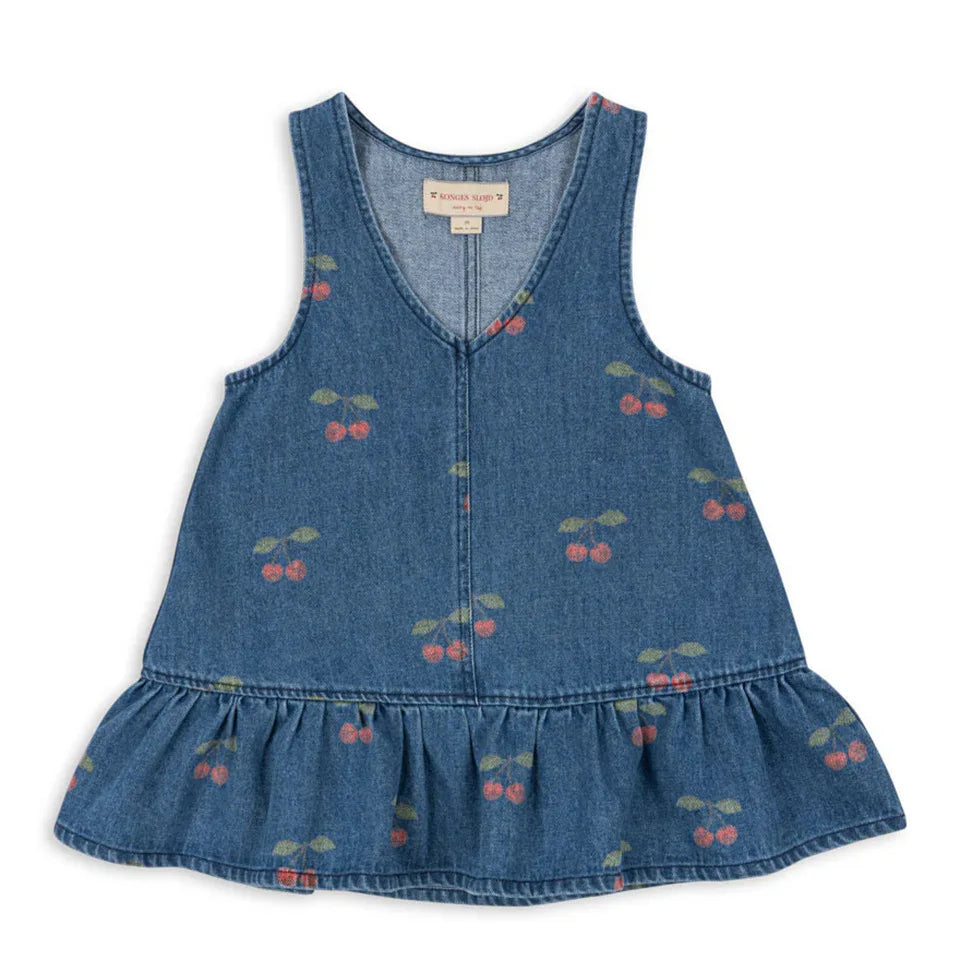 New Kids Girls Clothes Cute Print Cherry Denim Jacket Coat Overalls Jeans Toddler Girls Denim Dress White Shirt Outfit Set