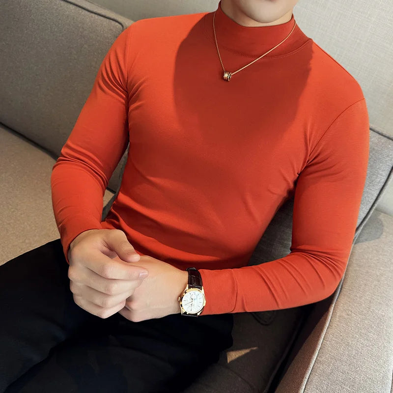 Ropa Hombre T Shirt For Men Korean Luxury Clothing High Elastic Turtleneck Slim Fit Long Sleeve Men's T-Shirts Casual Tops&Tees