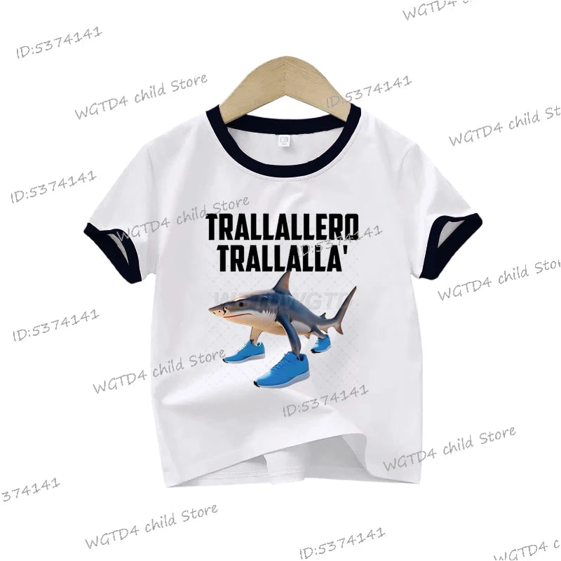 Children's Clothing Italian Brainrot Tralalero Tralala Printed T-shirt for Children Fashion Shark Lover Funny Meme Boys Clothes