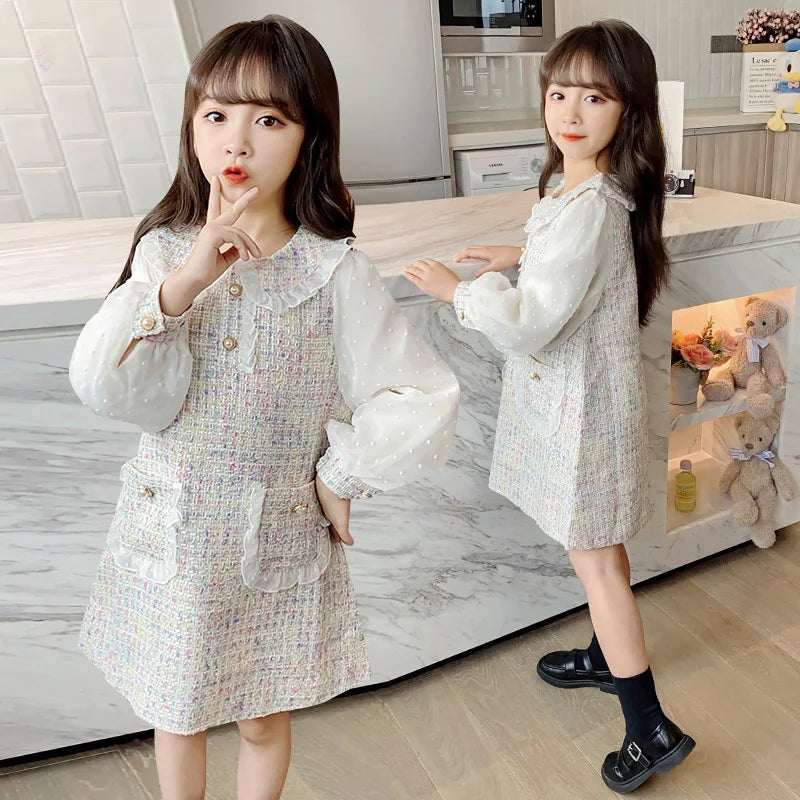 Children's Clothing Girls Spring and Fall Dress 2025 New Girls Small Fragrant Wind Middle and Large Children Princess Skirt