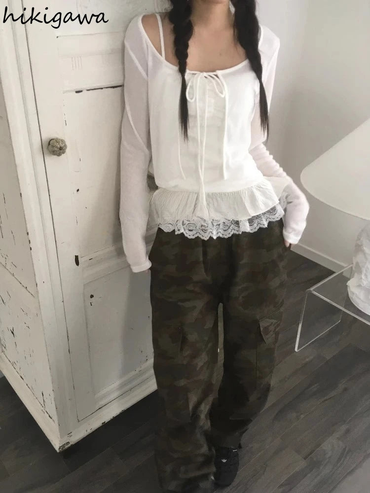 2025 Ropa Mujer Korean Fashion Vest for Women Patchwork Lace Sweet Camis Sleeveless Tunic Camis Solid Color Summer Sexy Tanks