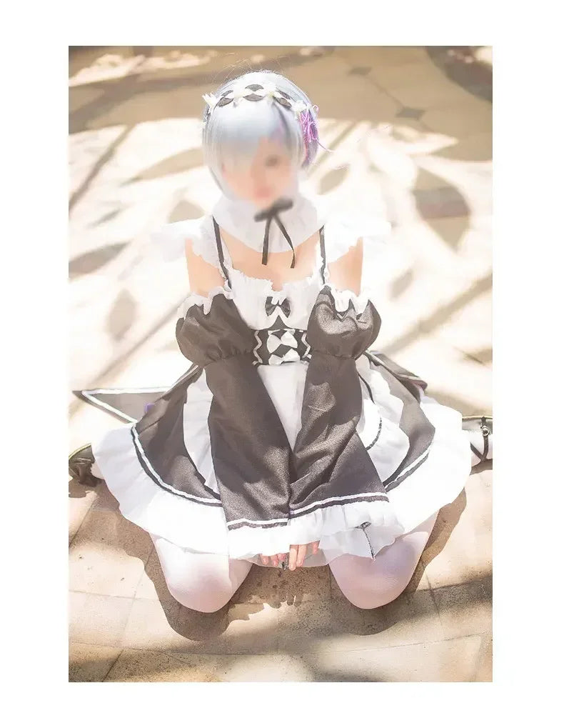 Anime Rem Cosplay Ram Costume Women Girls Maid Apron Dress