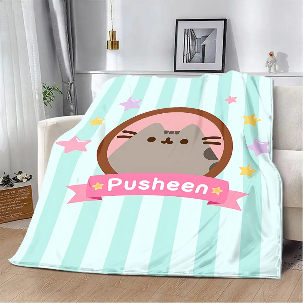 Cartoon Printed Blanket Picnic Blankets Cute Pusheens Cats Warm Blanket Soft and Comfortable Blanket Home Travel Birthday Gift