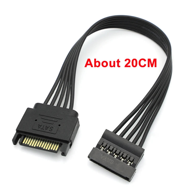 20cm/30cm SATA 15pin Male To Female Power Extension Cable 5-wire Pure Copper Tinned Wire Power Supply Cable For HDD SSD 