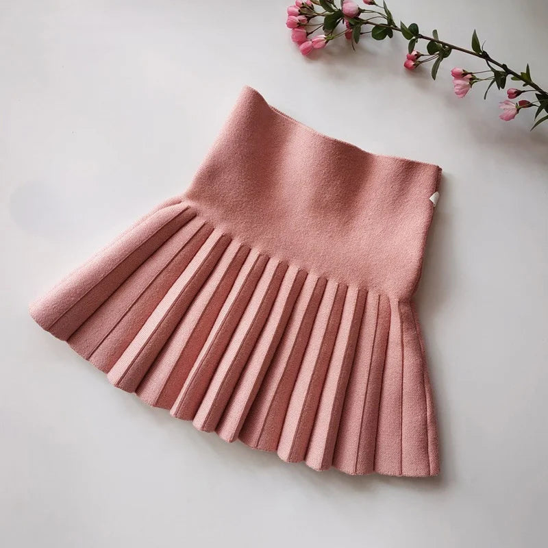 Children's Skirts2022 Autumn/Winter Girls' Skirts Children's Knitted Pleated Short Skirts High Waist Pleated Skirts Solid Color