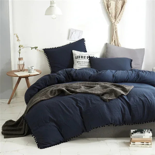 American Style Furball Tassel Duvet Cover Set Luxury King Queen Size Bedding Set Soft Twin Full Quilt Covers Sets NO Bed Sheet