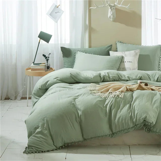 American Style Furball Tassel Duvet Cover Set Luxury King Queen Size Bedding Set Soft Twin Full Quilt Covers Sets NO Bed Sheet