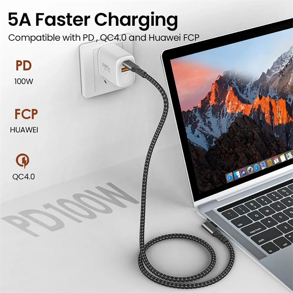 USB C 3.2 Gen 2 Type C to USB C Cable 20Gbps 4K@60HZ Video VR Data Cable 5A 100W PD Fast Charging For Laptop Macbook Pro iPad
