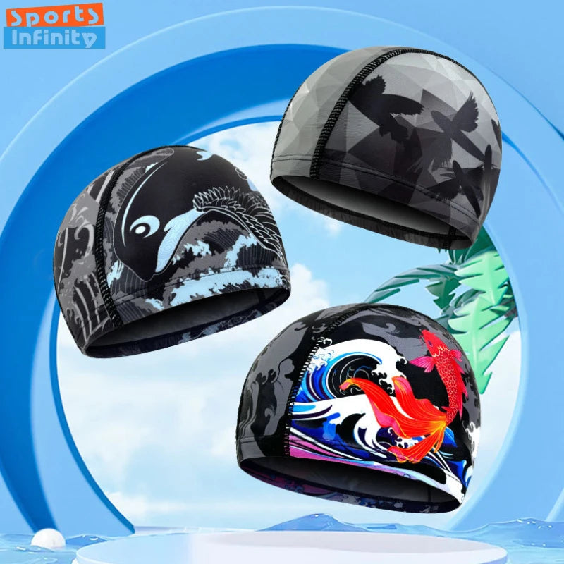 Fashion Adult Swim Cap Unisex Flame Printed Swimming Cap Comfortable Non Slip Fabric Swimming Caps Swimming Accessories