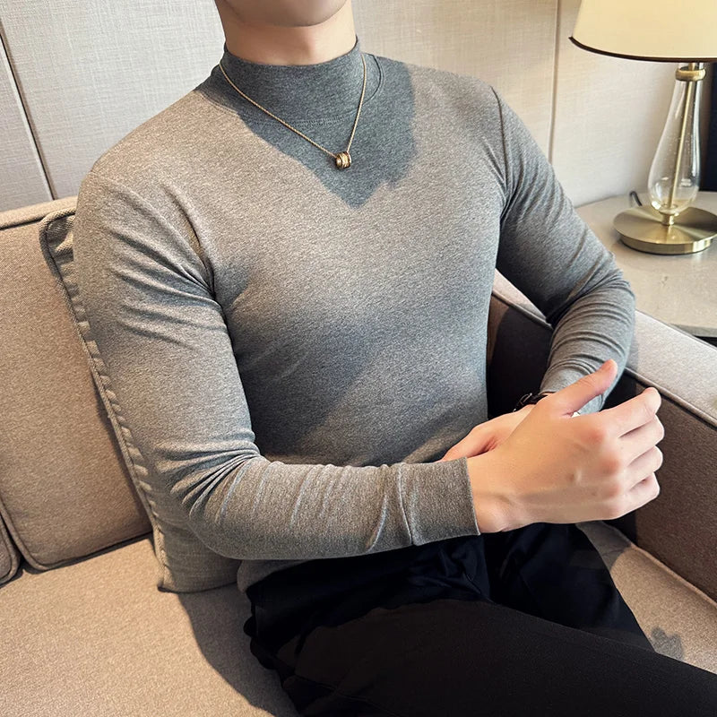 Ropa Hombre T Shirt For Men Korean Luxury Clothing High Elastic Turtleneck Slim Fit Long Sleeve Men's T-Shirts Casual Tops&Tees