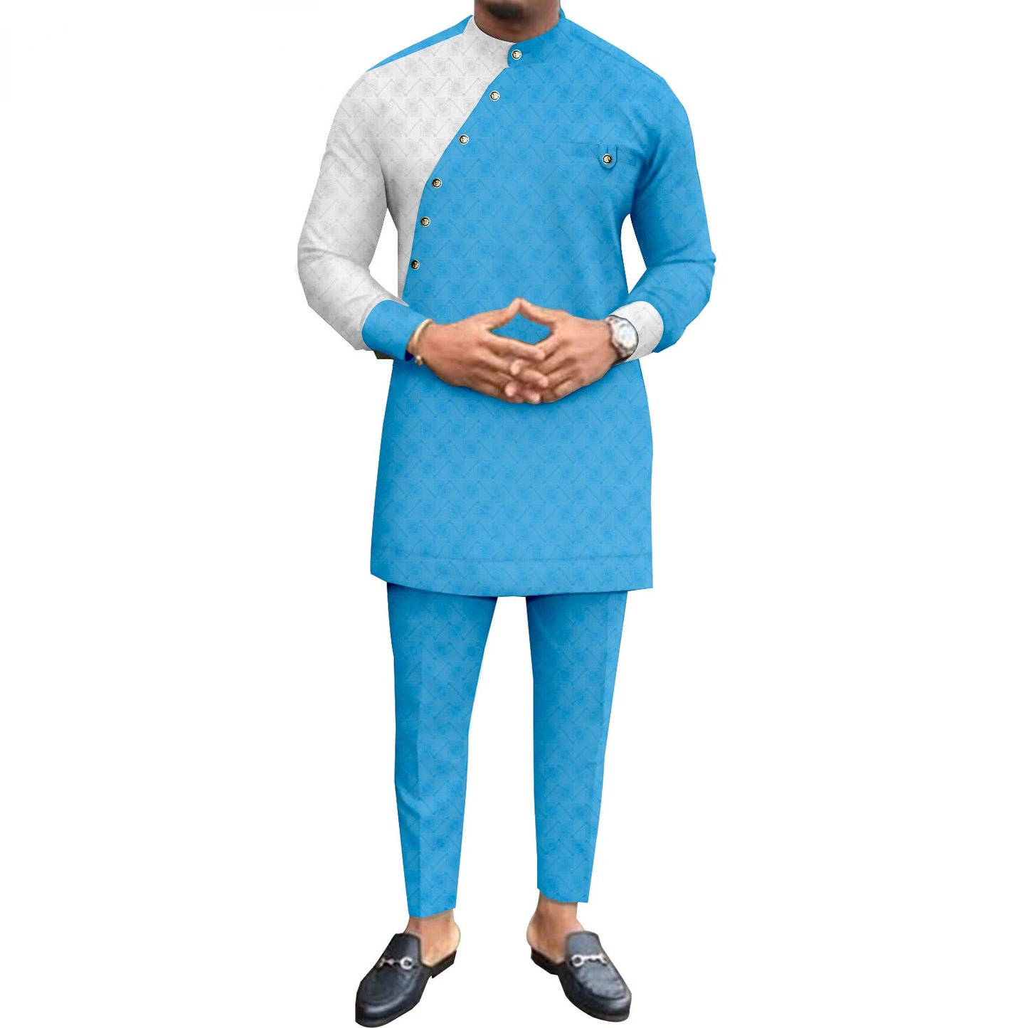 New Casual Fashion African Ethnic Solid Color Men's Casual Suit Jacket + Pants Ropa Hombre Roupas Maculinas 반바지 Men Clothing