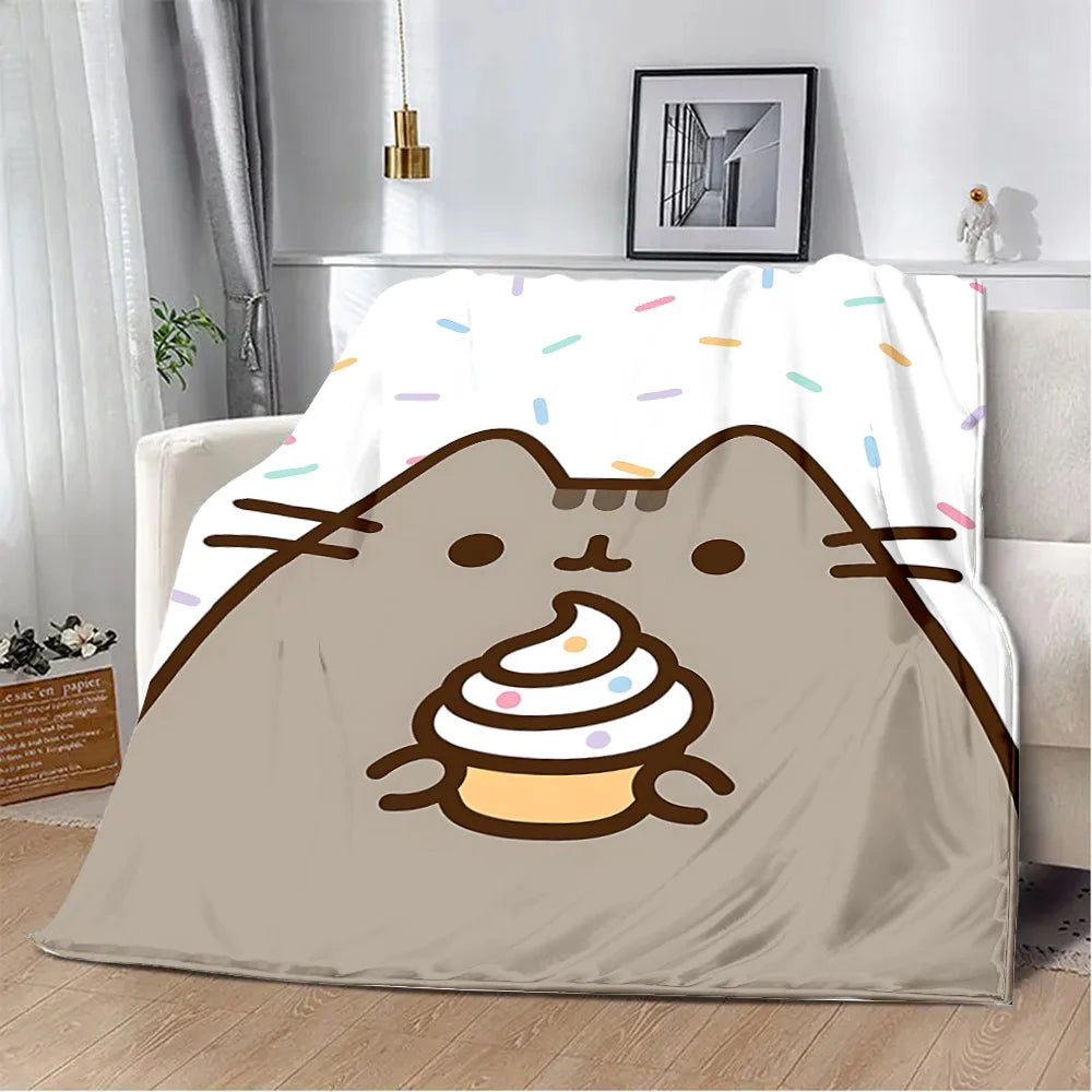 Cartoon Printed Blanket Picnic Blankets Cute Pusheens Cats Warm Blanket Soft and Comfortable Blanket Home Travel Birthday Gift