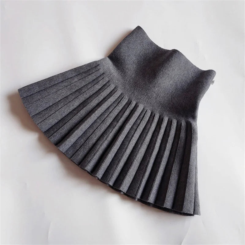 Children's Skirts2022 Autumn/Winter Girls' Skirts Children's Knitted Pleated Short Skirts High Waist Pleated Skirts Solid Color
