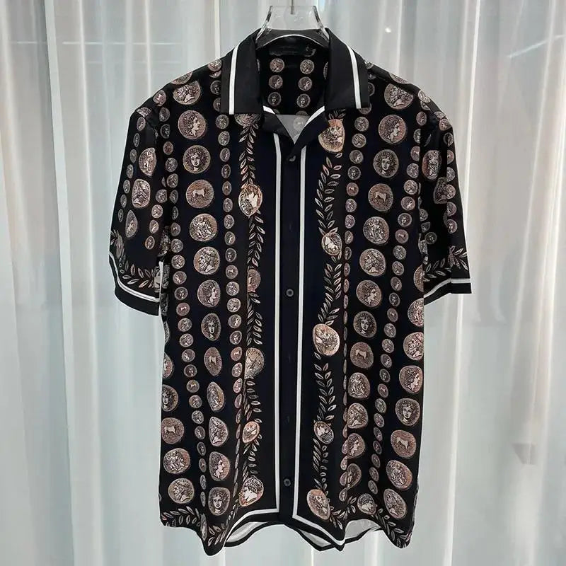 Ropa Hombre Royal Luxury Men Shirt Sets Vintage Pattern Character Printed 2 Piece Hawaiian shirt Suit Casual Oufits Short Sleeve