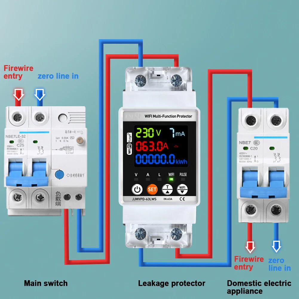 Tuya WiFi Automatic Reclosuring Protector Intelligent Circuit Breaker Single Phase Reclosing Switch Voltage Protective Device