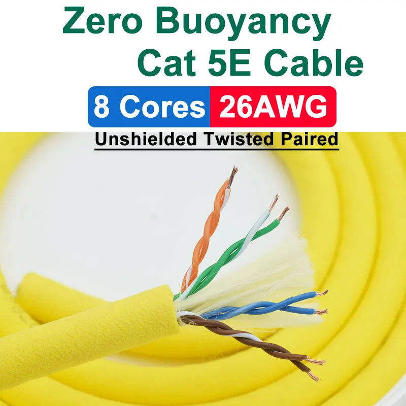 Cat 5E 8 Cores 26AWG Network Zero Buoyancy Cable Unshield Twisted Pair Seawater Waterproof Signal ROV Underwater Robot Cable