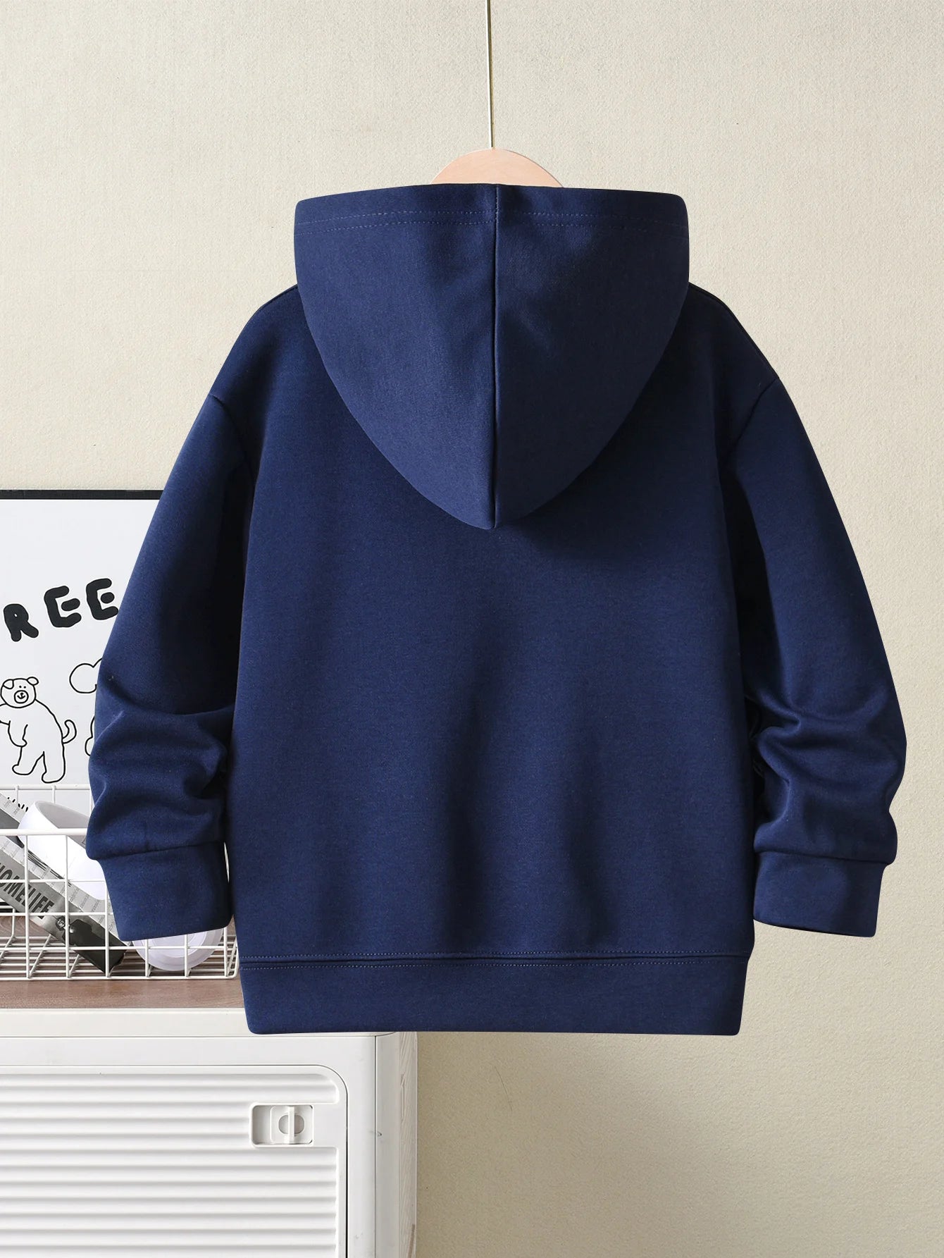 Children's clothing hoodie; shark print pattern; trendy boys' top; hooded pullover sweatshirt to be worn as outerwear.