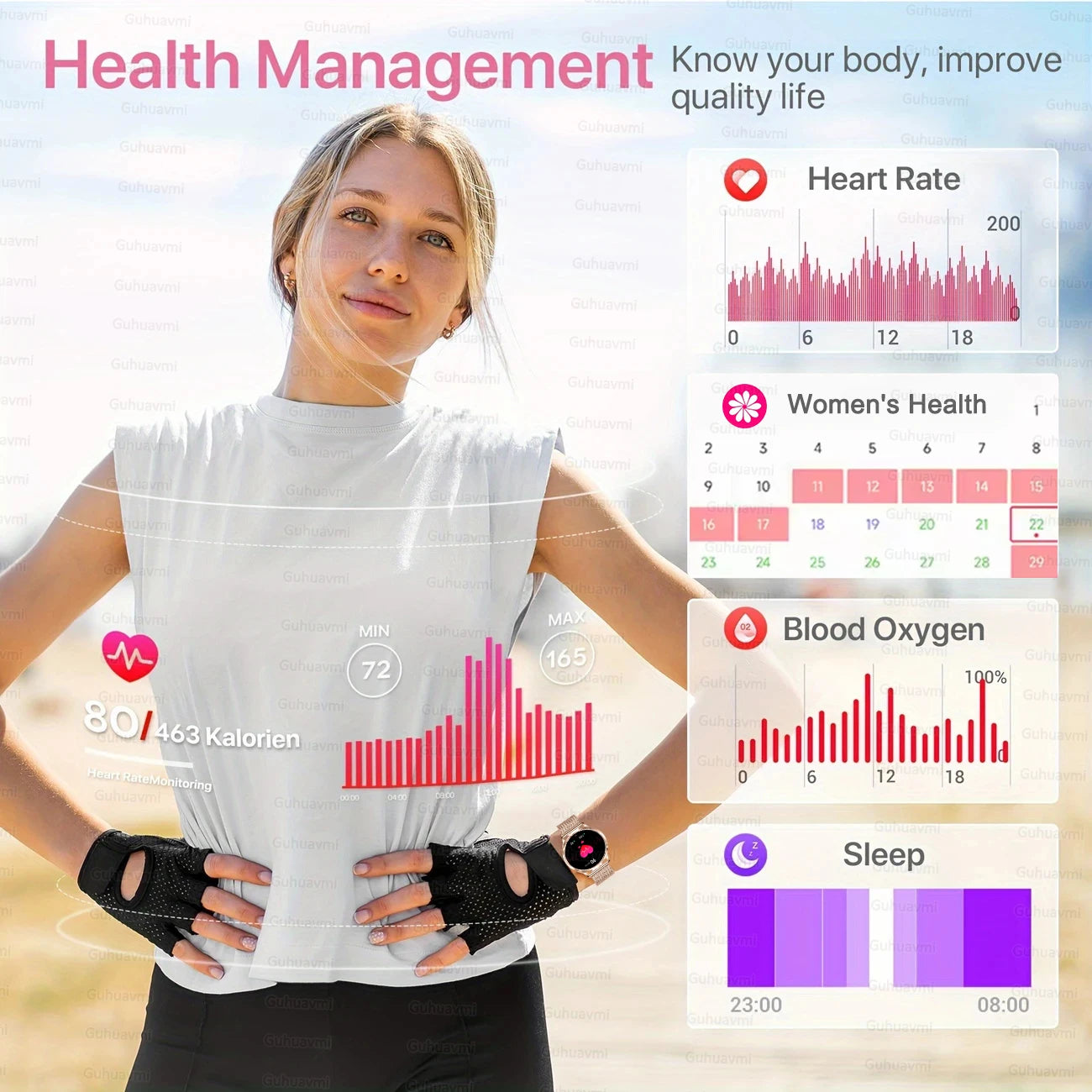 Women's Health Fashion Smart Watch 3D Curved HD Screen Heart rate Bluetooth call Sports Fitness Bracelet Light luxury SmartWatch