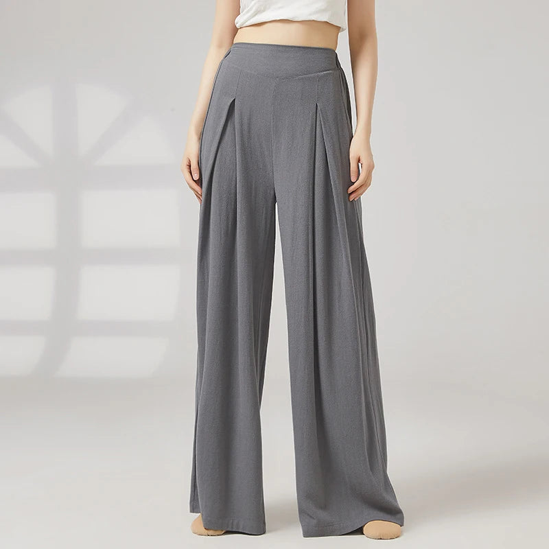 Modern Dance Pant Women Pleat Wide-Leg Trousers Long Straight Elastic Waist Casual Daily Wear Classical Stage Training Costumes